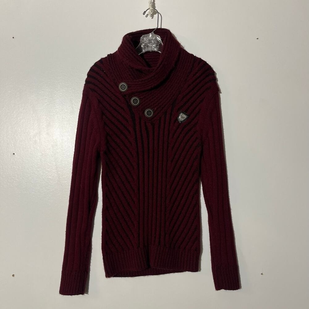 LCR Menswear Collection Cowl Neck Red Knit Pullover Sweater Men's Size Large